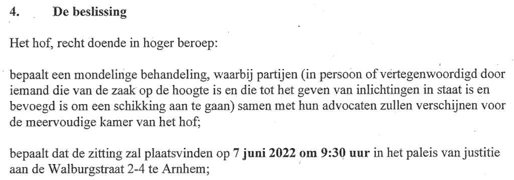 Hof van Arnhem : Mondelinge behandeling hoger beroep inzake NHG vs ANBB et al dient op 7 juni 2022